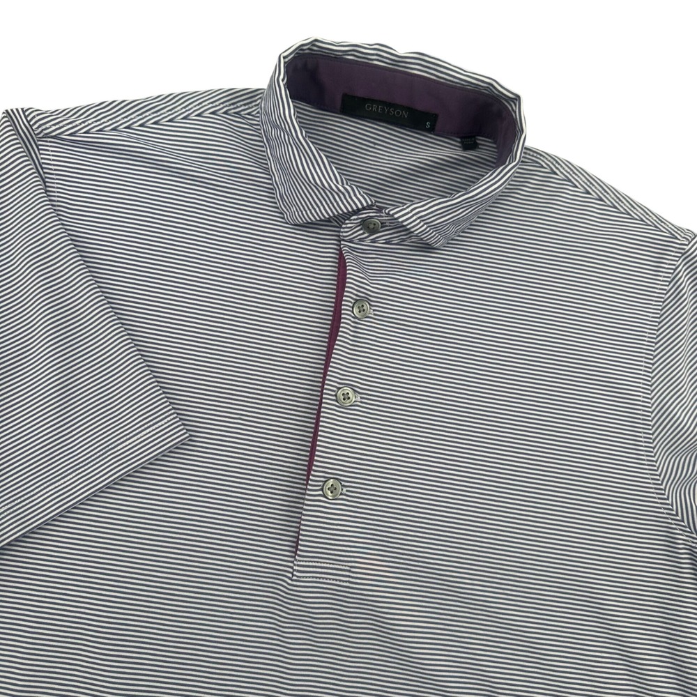 Greyson Mens Striped Short Sleeve Golf Polo Shirt Purple White Size S